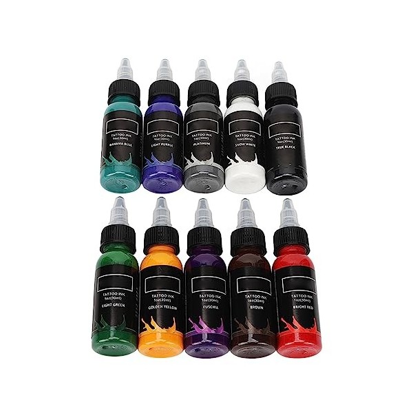 Kit dEncre de Tatouage 10 Pièces, Encre de Tatouage Durable 30 Ml