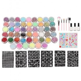 Kit de Tatouage à Paillettes, Poudre Imperméable de 1,8 Oz, 67 Pièces, Kit de Tatouage Temporaire à Paillettes pour Ombre à P