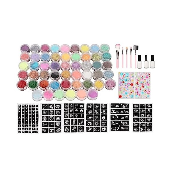 Kit de Tatouage à Paillettes, Poudre Imperméable de 1,8 Oz, 67 Pièces, Kit de Tatouage Temporaire à Paillettes pour Ombre à P