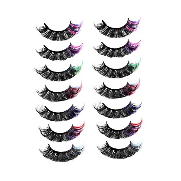 POPETPOP 35 Paires Faux Cils Colorés Briller Cils De Cosplay Cils Demi-teints Cils Colorés Moelleux Cils De Couleur Pelucheux