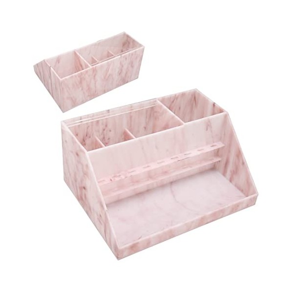 Organisateur Daccessoires pour Cils Organisateur de Rangement Anti-poussière Compartiment Rose en Acrylique Texture de Marbr