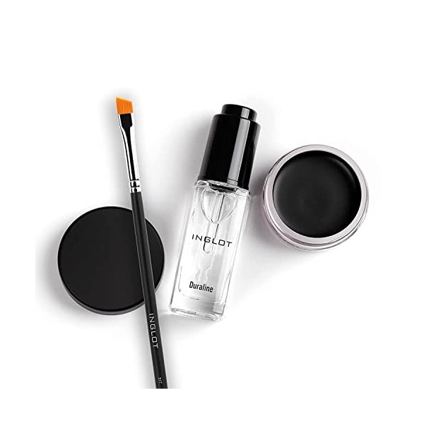 Inglot Kit de Maquillage Pour les Yeux | Fixateur de Maquillage Duraline 9 ml | Pinceau Incliné | AMC Eyeliner Noir 5.5 g | M