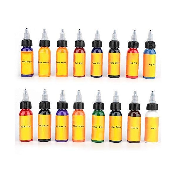 30ml / 16 Bouteille Encre de Maquillage de Tatouage de Couleurs, Encres Professionnelles dArt de Corps de Beauté, Ensemble d