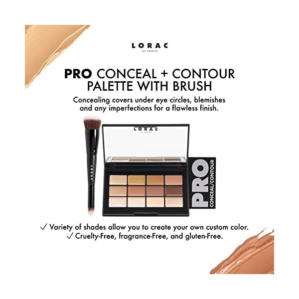 LORAC, PRO Conceal & Contour Palette & Makeup Brush, Palette de Contouring, 12 Teintes Modulables pour Highlighting et Contou