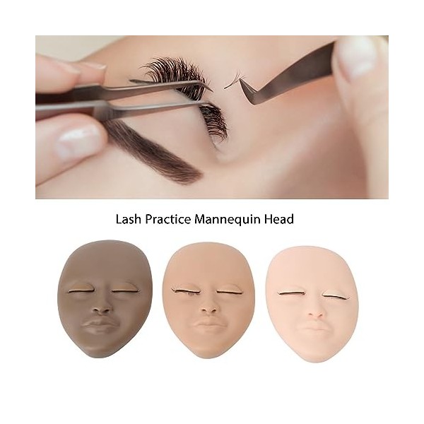 Tête De Mannequin De Cils 3 Pièces, Tête De Poupée De Pratique Dextension De Cils Avec Cils Monocouche De Paupière Remplaçab