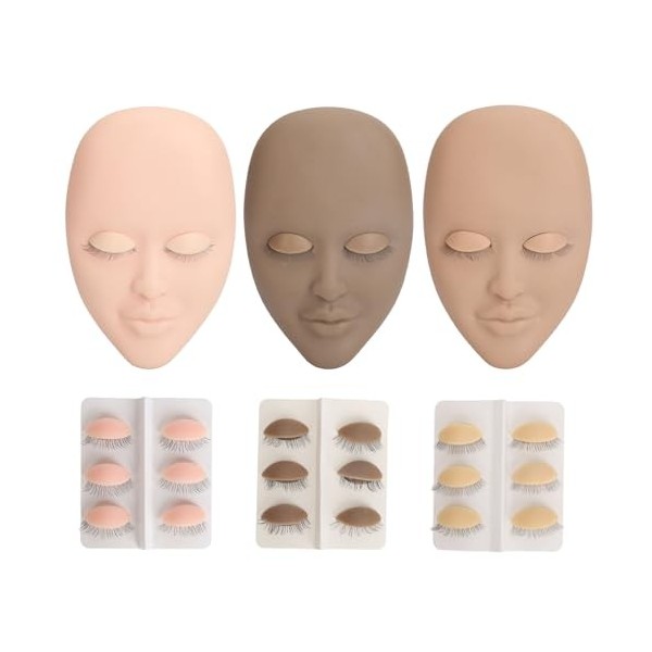 Tête de Mannequin de Cils pour la Formation au Maquillage – Tête de Mannequin de Cils 3 Couleurs avec Paupières Remplacées