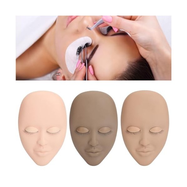 Tête de Mannequin de Cils pour la Formation au Maquillage – Tête de Mannequin de Cils 3 Couleurs avec Paupières Remplacées