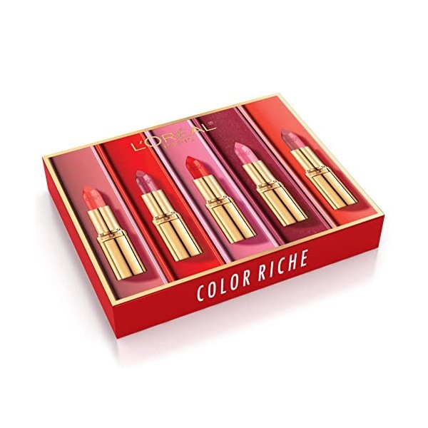 LOréal Paris - Coffret 5 Rouges à Lèvres - Fini Satiné - Color Riche - Teintes : Rose Tendre 303 , Bois de Rose 302 , Berr