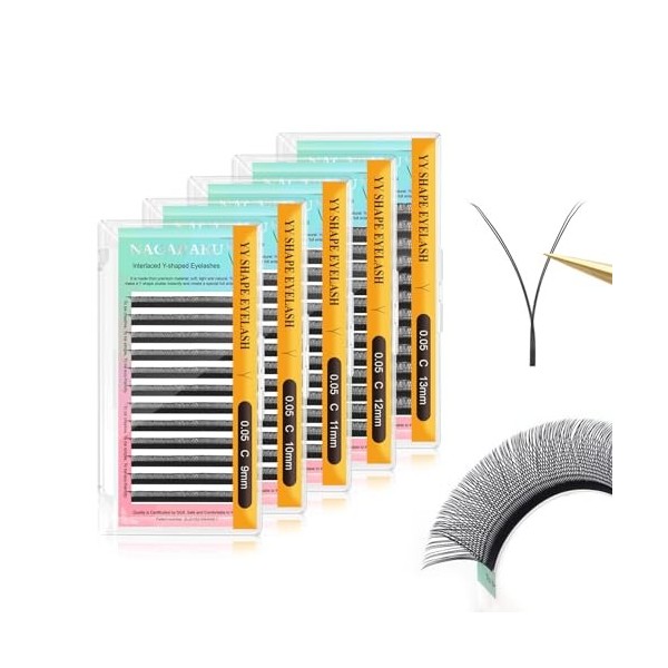 NAGARAKU 5 Plateaux Extensions de Cils en Forme YY Tissés en Croix à la Main Bouquet de Cils 4D Méga Volume Russe Eyelash Ext