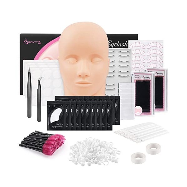 Beauty7 Tête de Mannequin pour Extension de Cils Exercice, Ensemble de Faux Cils Pratiquer pour Débutant Maquillage Cosmetolo