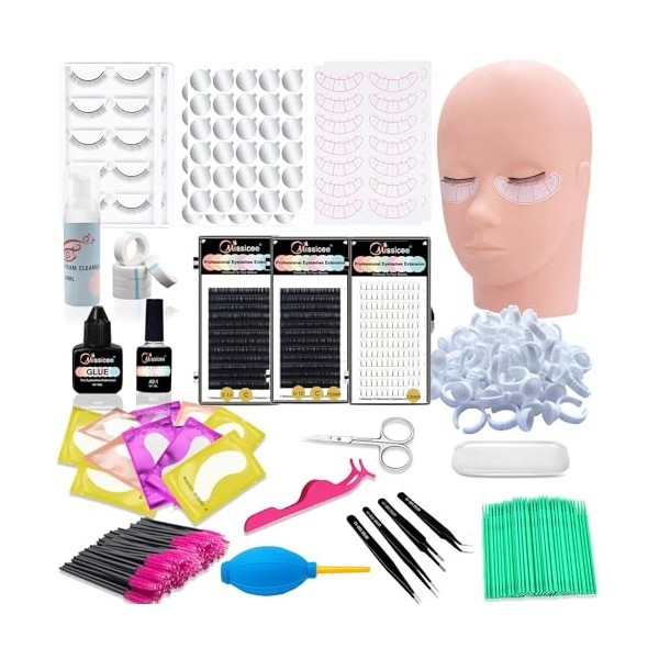 [Version mise à jour] Kit dextension de cils, Missicee Pro 21 Pcs Kit de formation de cils avec 3 boîtes Cils individuels Co