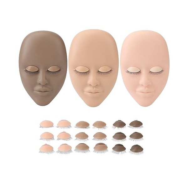 Tête De Mannequin De Cils 3 Pièces, Tête De Pratique Dentraînement Dextension De Cils 3 Couleurs Avec Paupières Amovibles C