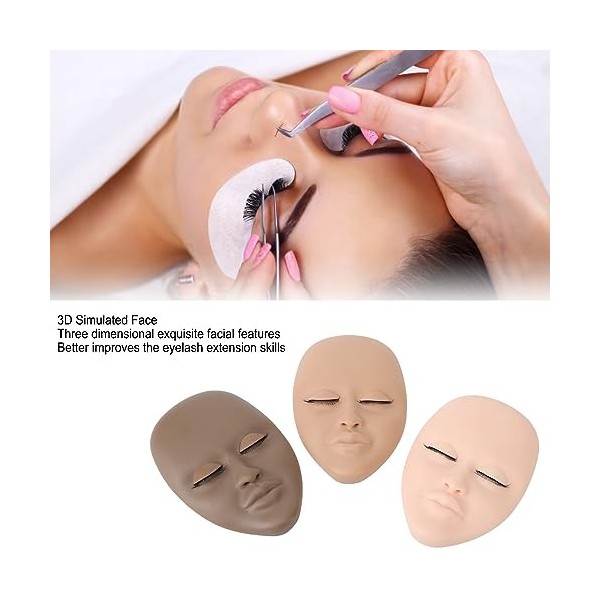 Tête De Mannequin De Cils 3 Pièces, Tête De Pratique Dentraînement Dextension De Cils 3 Couleurs Avec Paupières Amovibles C