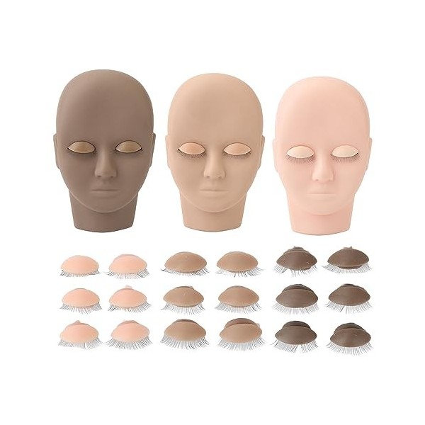 Kit De Pratique Dextensions De Cils, Tête De Mannequin De Cils 3 Couleurs, Tête De Poupée De Pratique De Maquillage Avec 3 P