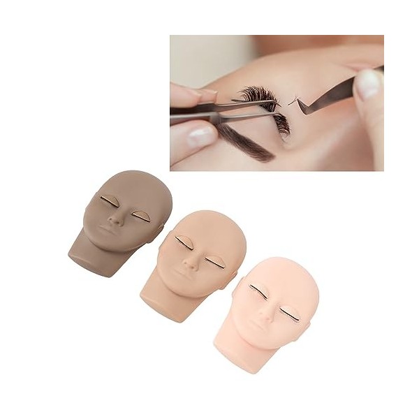 Kit De Pratique Dextensions De Cils, Tête De Mannequin De Cils 3 Couleurs, Tête De Poupée De Pratique De Maquillage Avec 3 P