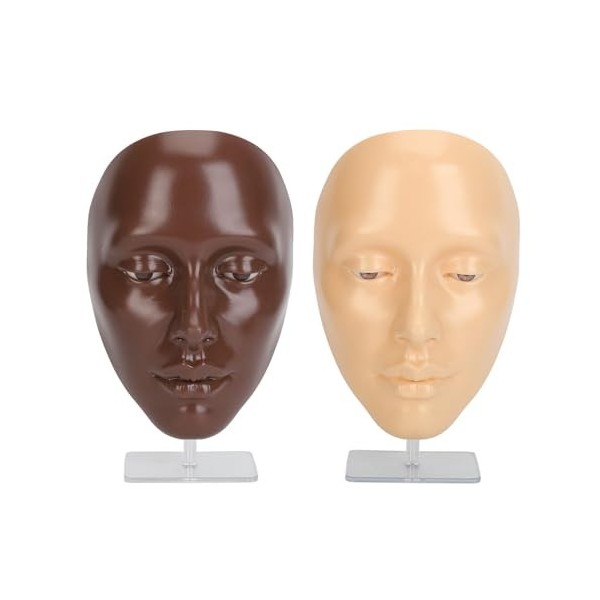 Lot de 2 Mannequins de Maquillage Complets en Silicone 5D avec Yeux Amovibles, Texture élastique pour le Maquillage, Convient