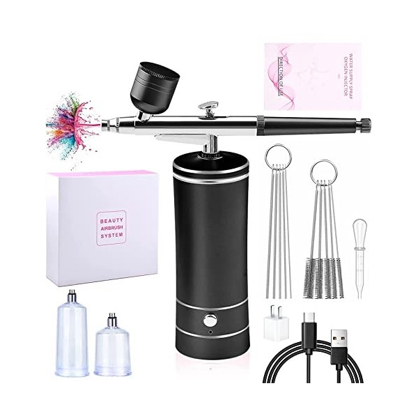 Daakro Kit aérographe sans fil avec compresseur dair, portable, mini brosse à air rechargeable pour maquillage, décoration d