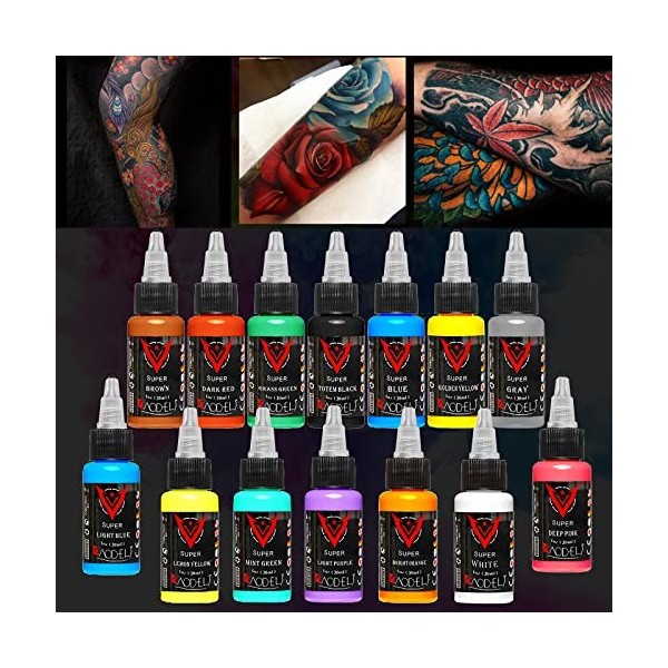 UMIKAkitchen Lot de 14 encres de tatouage, kit de 14 couleurs 1 oz 30 ml/bouteille de pigments dencre de tatouage pour maqui