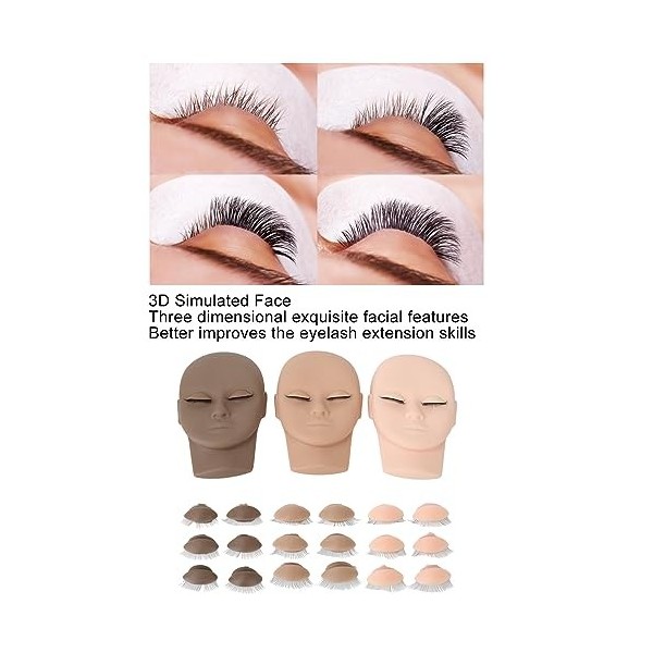 3 Pièces Tête De Mannequin De Pratique des Cils, Tête De Mannequin De Cils Maquillage Tête De Poupée De Pratique Dextension 