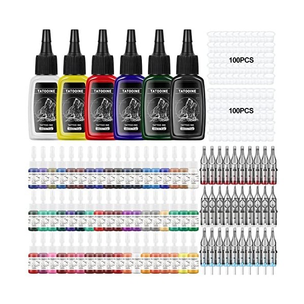 Tatooine Kit de tatouage, 54pcs 5ML Encres de tatouage, 6pcs 20ML Encre de tatouage, 10 Aiguille de tatouage 5M1, 7M1 , 20 A