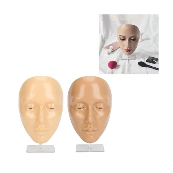 2 Ensembles de Visage de Mannequin de Maquillage, Visage Complet en Silicone 5D, Visage de Mannequin de Maquillage avec Planc