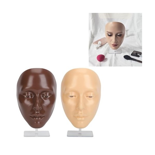 2 Ensembles de Visage de Mannequin de Maquillage, Visage Complet en Silicone 5D, Visage de Mannequin de Maquillage avec Planc