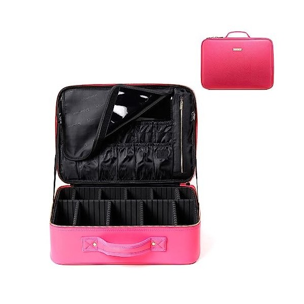 [Gifts for women] ROWNYEON PU Leather Makeup Bag Professional Makeup Organizers Bag Portable Travel Makeup Case EVA Makeup Tr