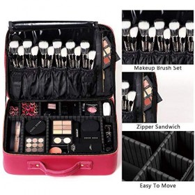[Gifts for women] ROWNYEON PU Leather Makeup Bag Professional Makeup Organizers Bag Portable Travel Makeup Case EVA Makeup Tr