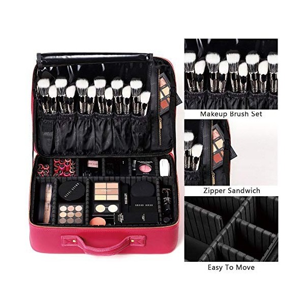 [Gifts for women] ROWNYEON PU Leather Makeup Bag Professional Makeup Organizers Bag Portable Travel Makeup Case EVA Makeup Tr