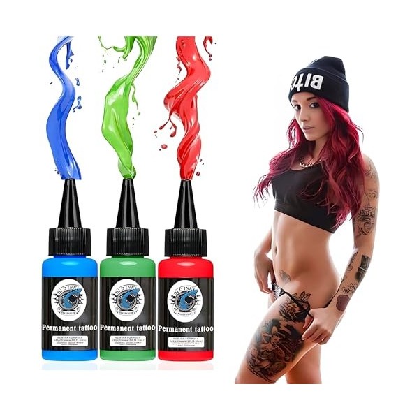 DLD Kit de peinture de tatouage professionnel 14 couleurs 30 ml par bouteille, noir, rouge, blanc, tatouages dencre Stick an