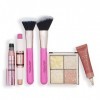 Ensemble Cadeau "Blush & Glow" de Revolution, Blush Liquides, Enlumineurs & 2 Pinceaux Inclus