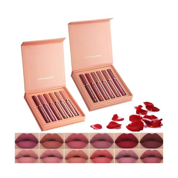 6 Pcs Havenlyn the Everlasting Liquid Lipstick Matte Set,Matte Liquid Moisturizing Lip Gloss Kit,Wear-Resistant Non-stick Cup