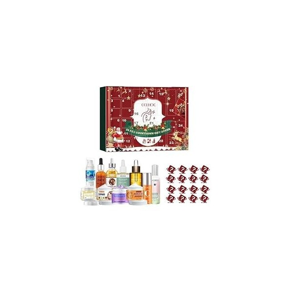 Calendrier de lAv-ent de maquillage 24 pièces – Calendrier de compte à rebours surprise de maquillage de Noël, coffret de so