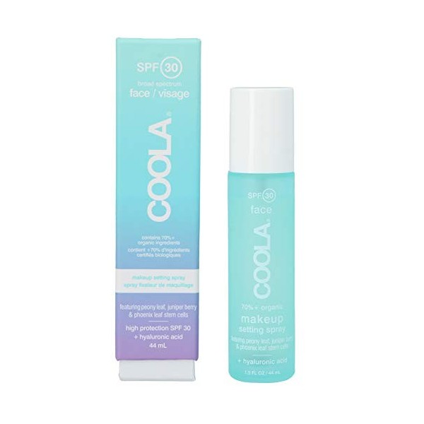 COOLA Brume Solaire Visage SPF30 Fixatrice de Maquillage, Thé Vert & Aloe Vera 44 ml, éco-responsable, Testée sous contrôle d