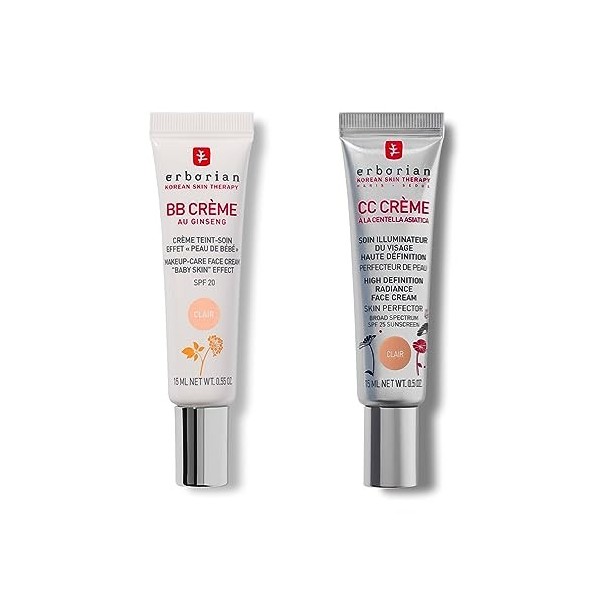 Erborian BB Crème Ginseng - 5-en-1 coréen SPF 20 Clair 15ml + Erborian CC Crème Centella Asiatica - Teint et Soin Illuminateu