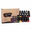 Kit DEncre de Tatouage 10 Pièces, Kit Complet de Pigments de Couleurs, Encre de Tatouage Professionnelle Longue Durée 30 Ml