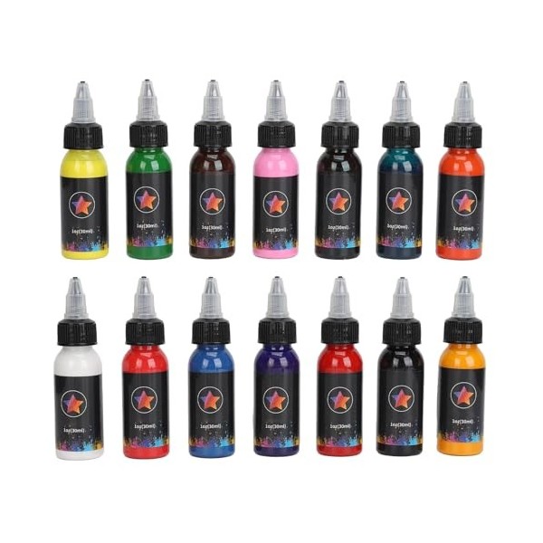 Ensemble Dencre de Tatouage 14 Couleurs 30 Ml, Coloration Facile, Pigments de Tatouage à Haute Concentration, Ensemble de Co