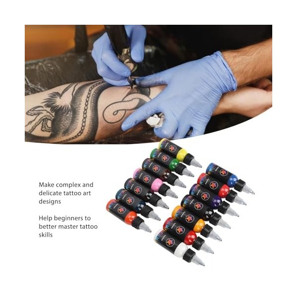 Ensemble dEncres de Tatouage 14 Couleurs, Pigments Professionnels pour un Kit de Coloration Facile, Pigments de Tatouage Fac