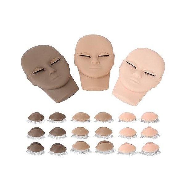 Tête de Mannequin de Cils, 3 Pièces, Tête de Mannequin de Cils, Maquillage, Extension de Cils, Tête de Poupée avec Paupières 