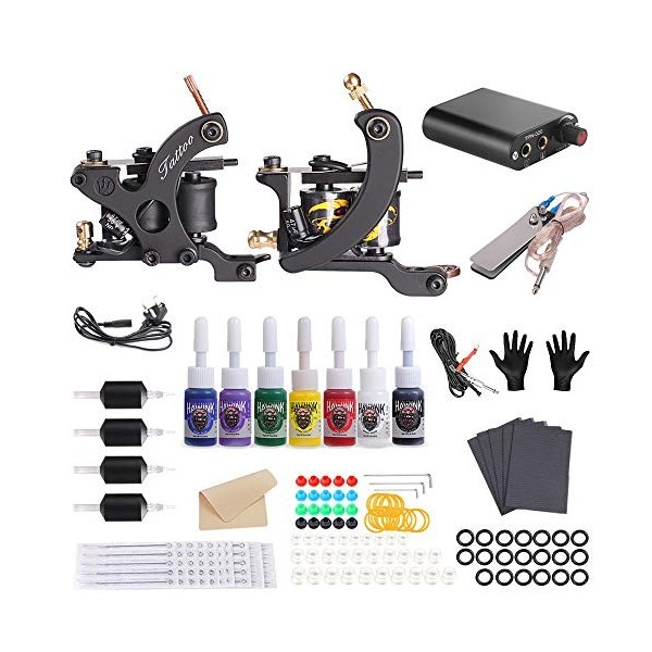 HAWINK Kit de tatouage complet pour débutants 2 Kit dalimentation de tatouage pour Machine à tatouer Pro 7 ensemble dencre 