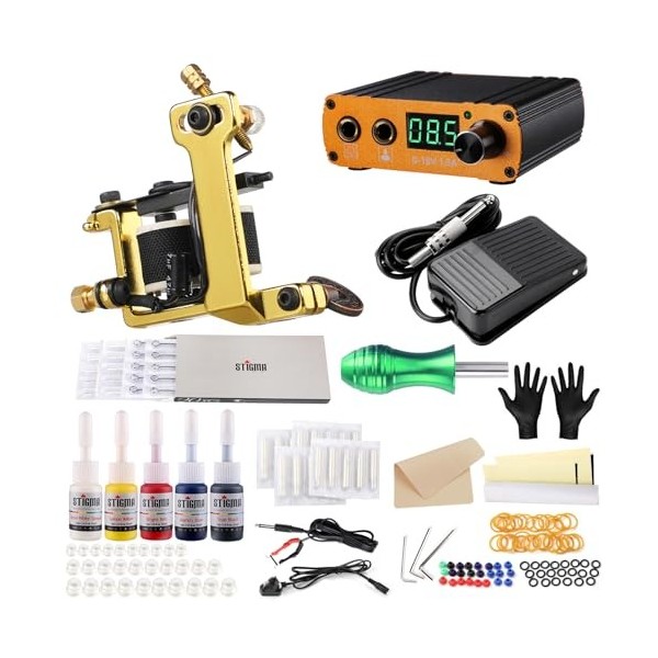 STIGMA Kit Tatouage Complet Tattoo Machine Kit pour Commencer Machine Professionnelle de Bobine de Tatouage Alimentation de T