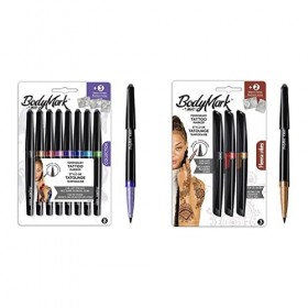 BodyMark by BIC COLLECTION - 8 Couleurs Assorties et 3 Feuilles de Pochoirs - Pack de 8+3 & BodyMark by BIC HENNA VIBES - 3 C