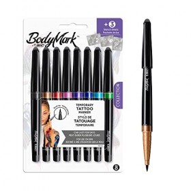 BodyMark by BIC COLLECTION - 8&nbsp;Couleurs Assorties et 3&nbsp;Feuilles de Pochoirs - Pack de 8+3 & BodyMark by BIC HENNA VIBES - 3&nbsp;C