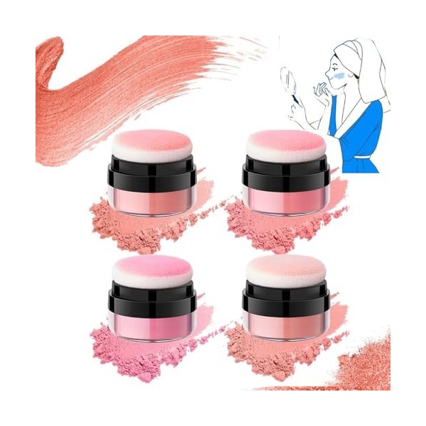 Oil Control Air Cushion Blush,Powder Blush,Loose Powder Blush Air Cushion Blush,Natural Blusher with Soft Mushroom Puff Long-