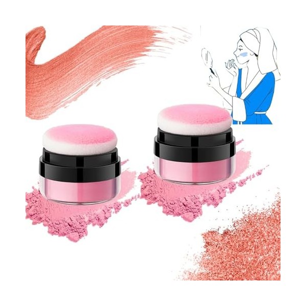 Oil Control Air Cushion Blush,Powder Blush,Loose Powder Blush Air Cushion Blush,Natural Blusher with Soft Mushroom Puff Long-