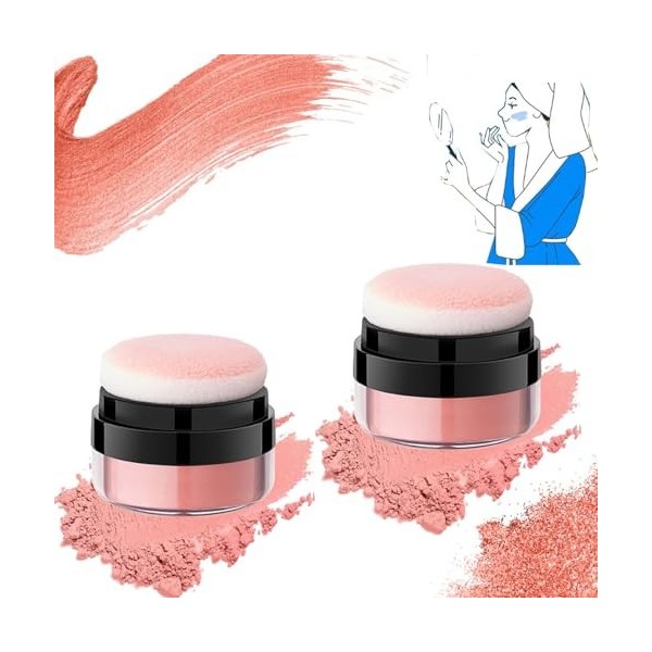 Oil Control Air Cushion Blush,Powder Blush,Loose Powder Blush Air Cushion Blush,Natural Blusher with Soft Mushroom Puff Long-