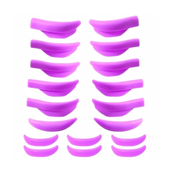 Lot de 18 coussinets de permanente en silicone réutilisables pour différentes longueurs de cils - 9 tailles - Violet