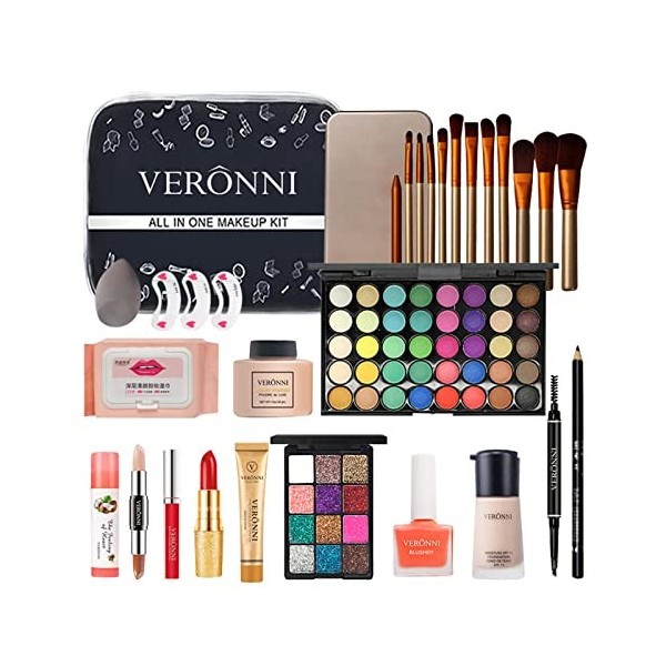 maquillage pour femme Kit complet, maquillage comprenant une palette fards à paupières, un rouge à lèvres, un fond teint, un 