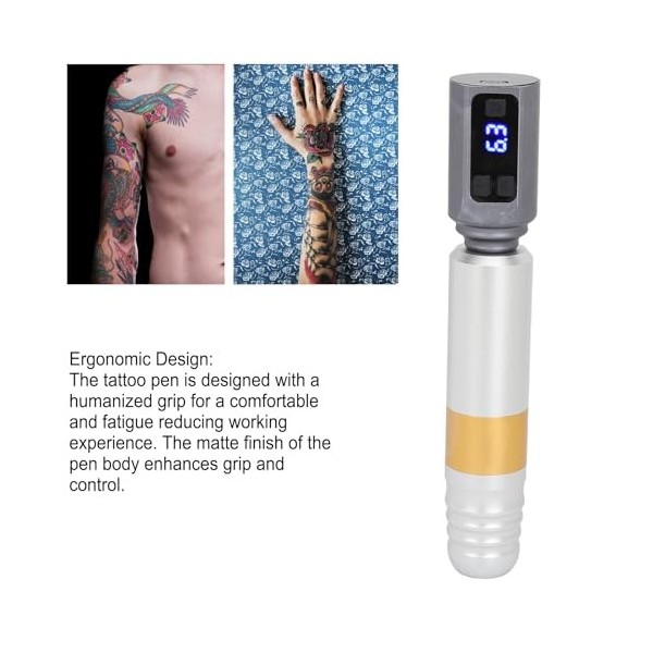 Kit de Machine à Stylo de Tatouage en Argent doré,Fil et Matériau Durable, Batterie Intégrée de 1500mAh et Réglage de la Tens