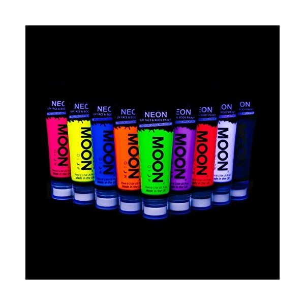 Moon Glow Supersize Neon UV Peinture pour le visage et le corps – avec applicateur éponge, 75 ml lot de 9 